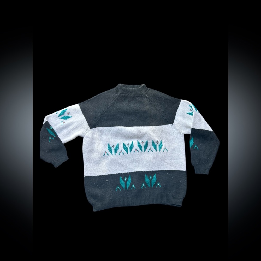 ✨1970s vintage black and white sweater with turquoise accents✨